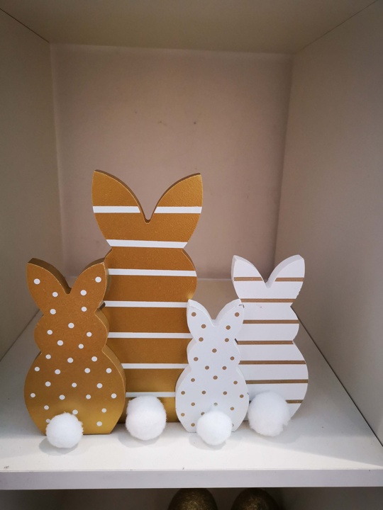 Osterhasen 4er Bande gold /weiß aus Holz 41cm