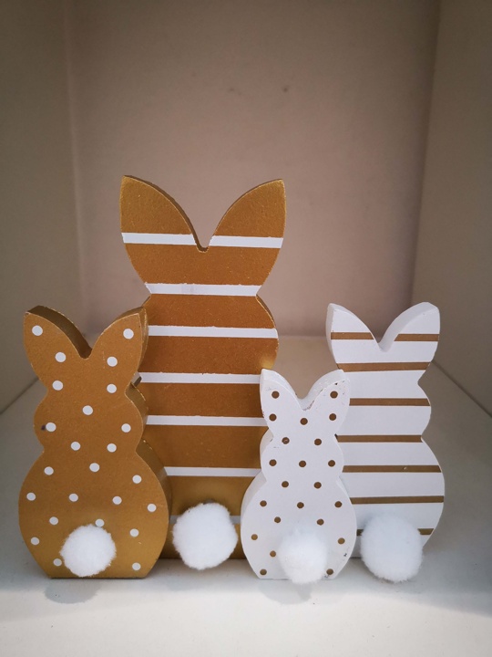 Osterhasen 4er Bande gold /weiß aus Holz 17cm